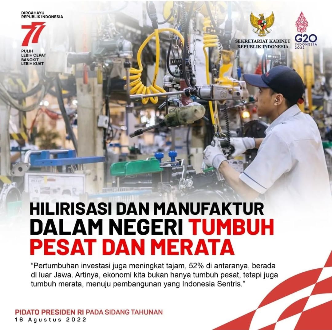 Jokowi: Hilirisasi dan Manufaktur Dalam Negeri Tumbuh Pesat  dan Merata